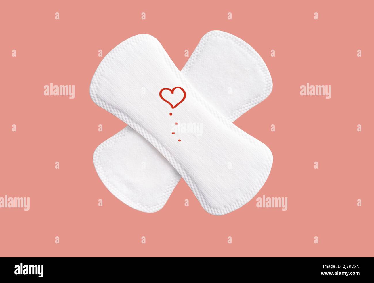 Feminines Hygienepad auf rosa Hintergrund. Konzept der weiblichen Hygiene während der Menstruation. Draufsicht Stockfoto