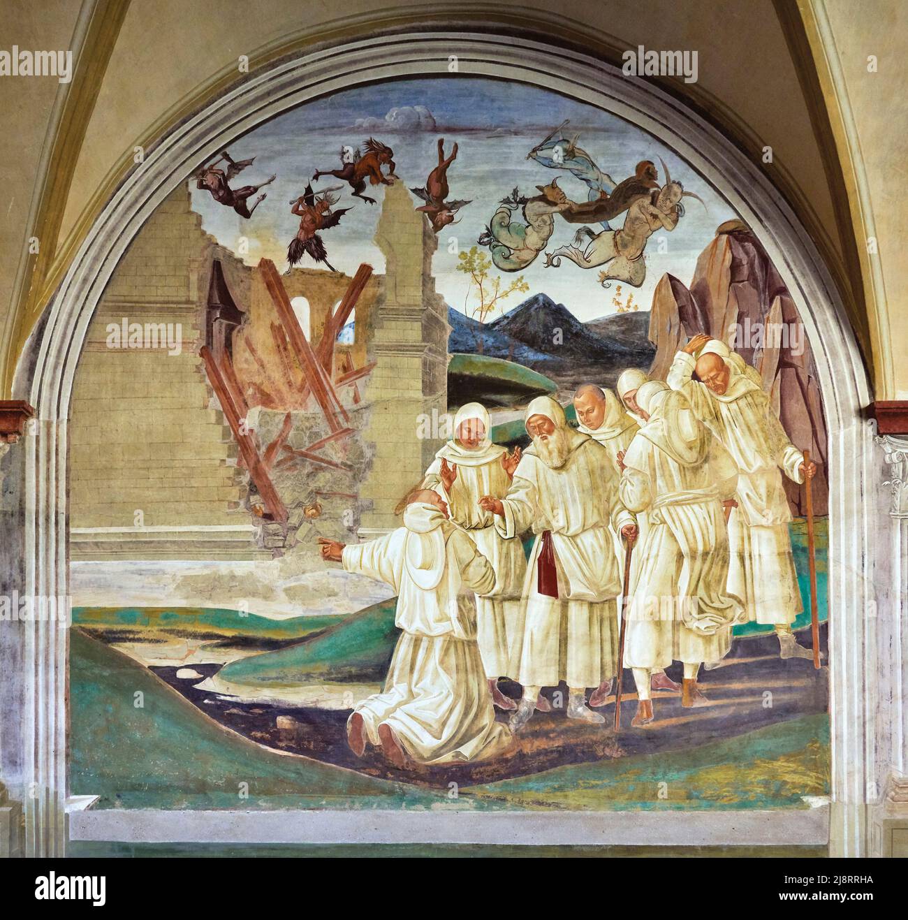 Storie di San Benedetto - Dio punisce Fiorenzo - affresco - Luca Signorelli - 1495 - Monte Oliveto Maggiore (Si) ,italia, Abbazia Olivetana Stockfoto