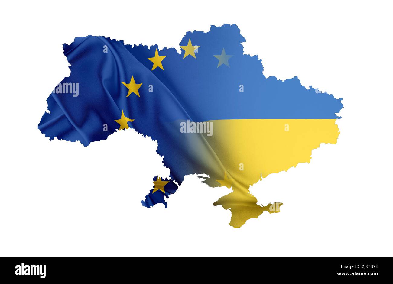 Ukraine-Karte mit ukrainischer und EU-Flagge. Stockfoto