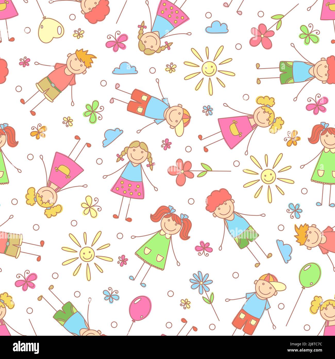 Nahtloses Muster mit Kindern. Doodle-Stil. Vektor Stock Vektor Nahtloses Muster mit Kindern. Doodle-Stil. Vektor Stock Vektor