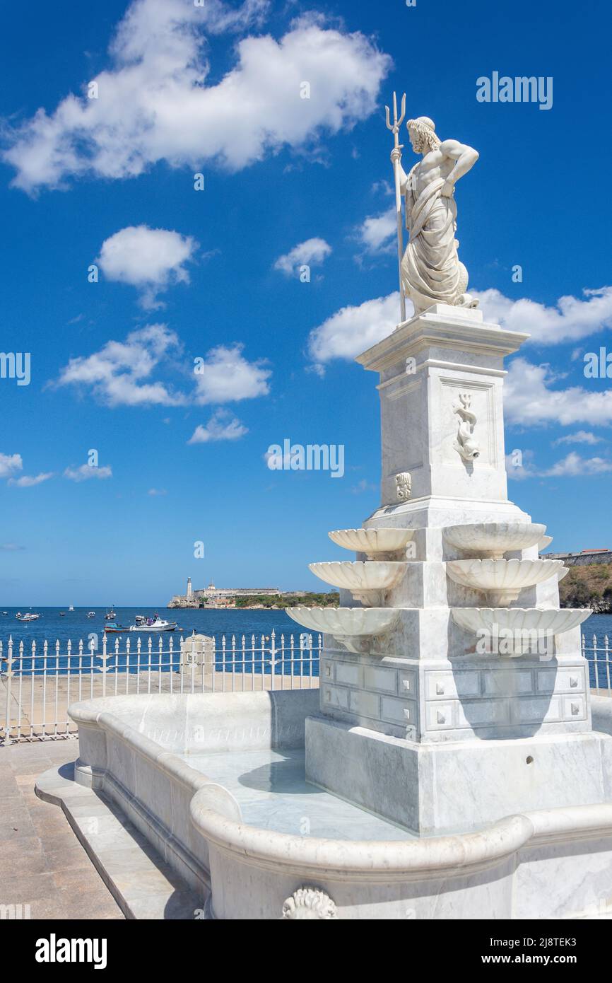 Fuente de Neptuno (Neptunbrunnen) an der Avenue Del Puerto, Alt-Havanna, Havanna, La Habana, Republik Kuba Stockfoto