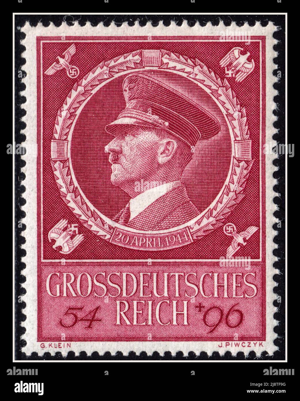 Adolf Hitler Geburtstagsmarke Gedenkmarke zum Geburtstag des Nazi-Führers Datum 20.. April 1944 Stockfoto