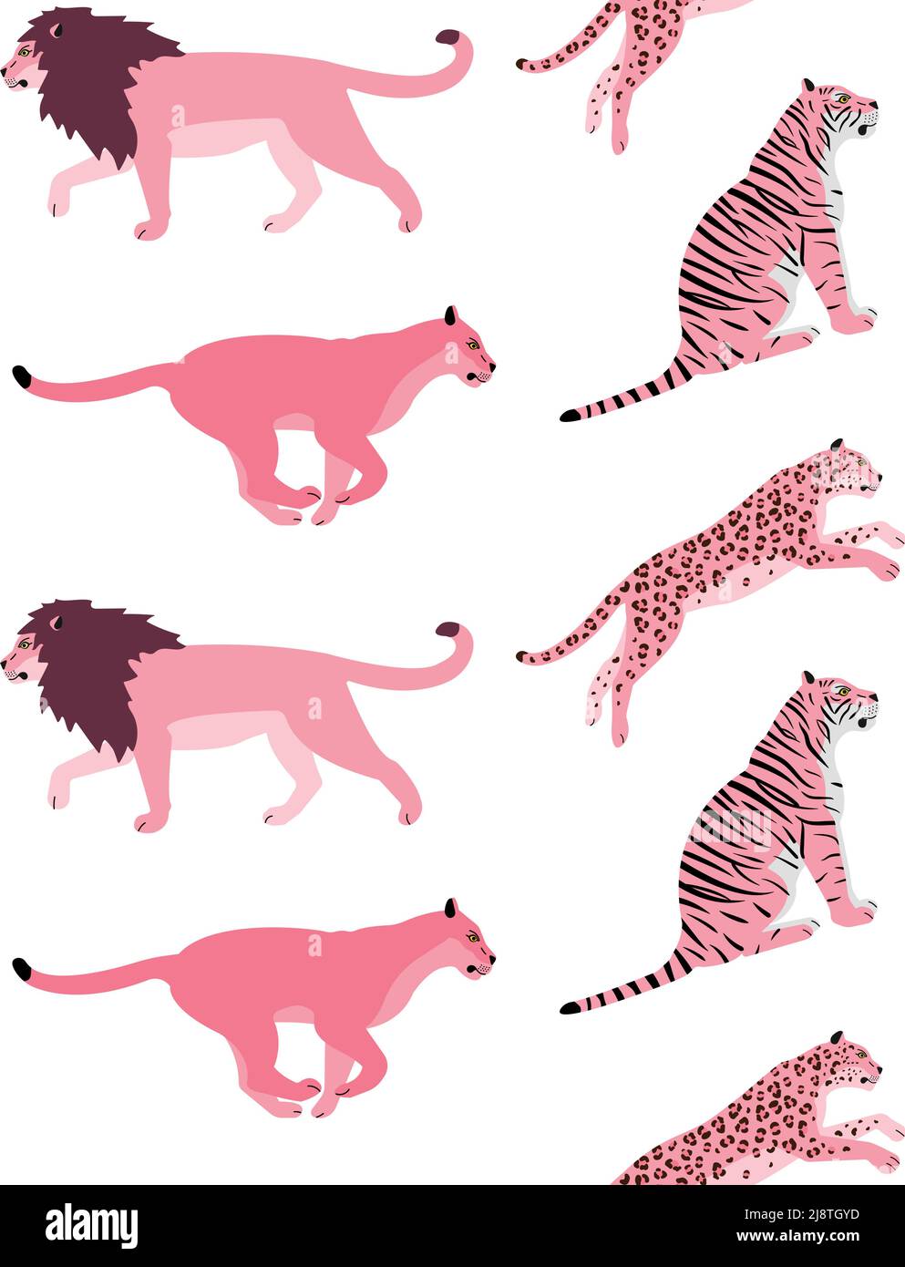 Vektor nahtloses Muster von rosa flachen wilden großen Katzen Stock Vektor