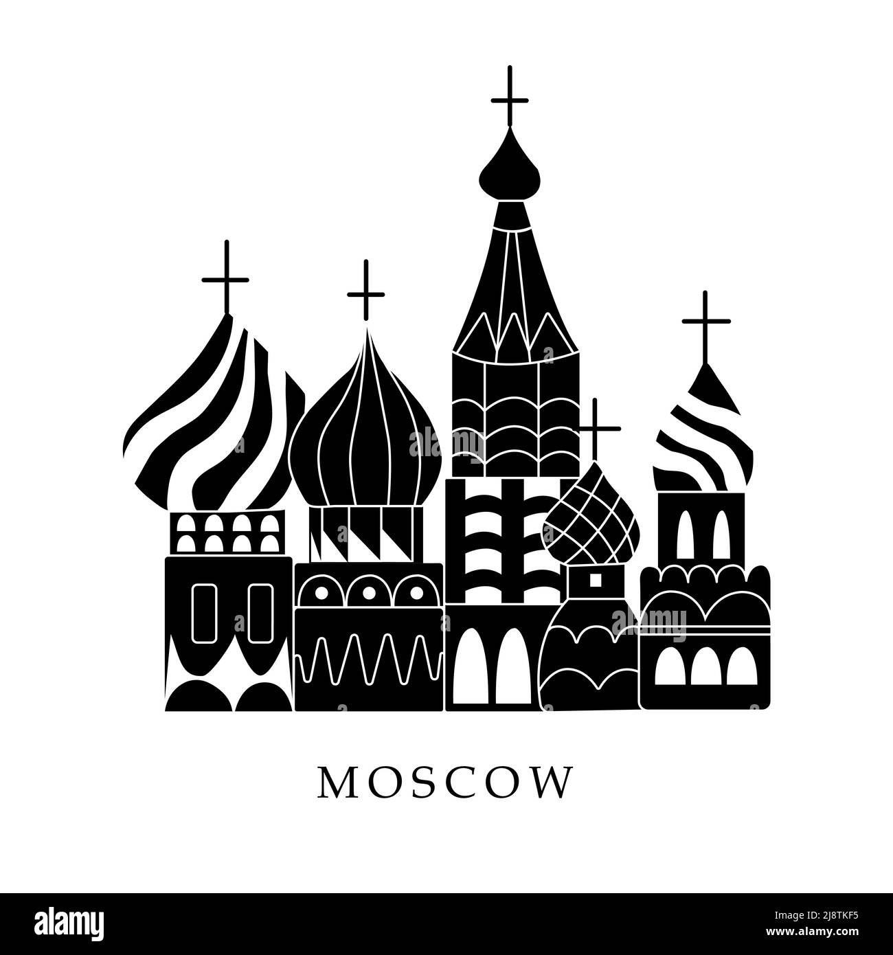 Europäische Hauptstädte, Moskau. Schwarz-Weiß-Abbildung Stock Vektor