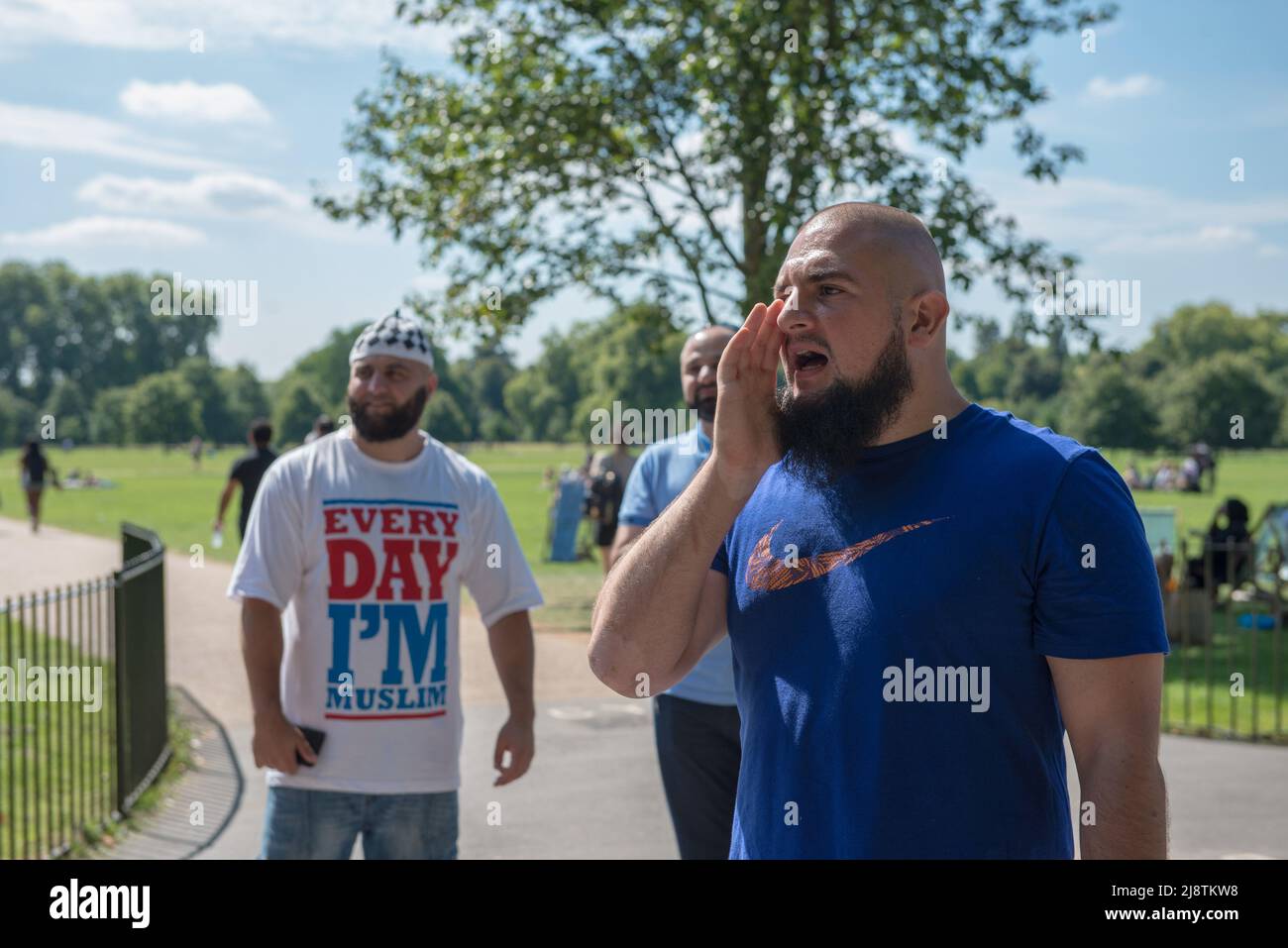 London, 27/08/2017: Preghiera islamica. Speakers' Corner, Hyde Park. © Andrea Sabbadini Stockfoto