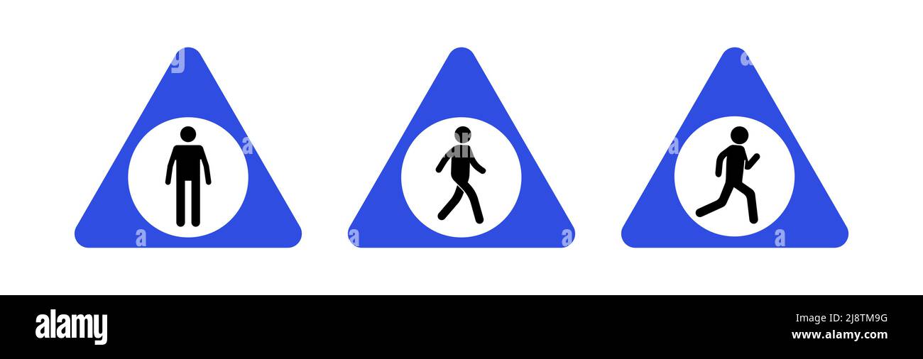 Man-Straßenschild kleben. Schwarze Walking und Running menschlichen Figuren, Fußgänger Silhouette Piktogramm. Vektor-Symbole für den menschlichen Verkehr Stock Vektor