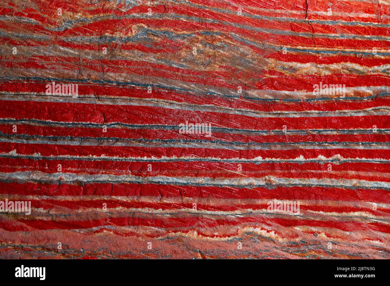 Rot gestreifte Textur von Sylvinit Salz Stück natürliche Schönheit Stockfoto