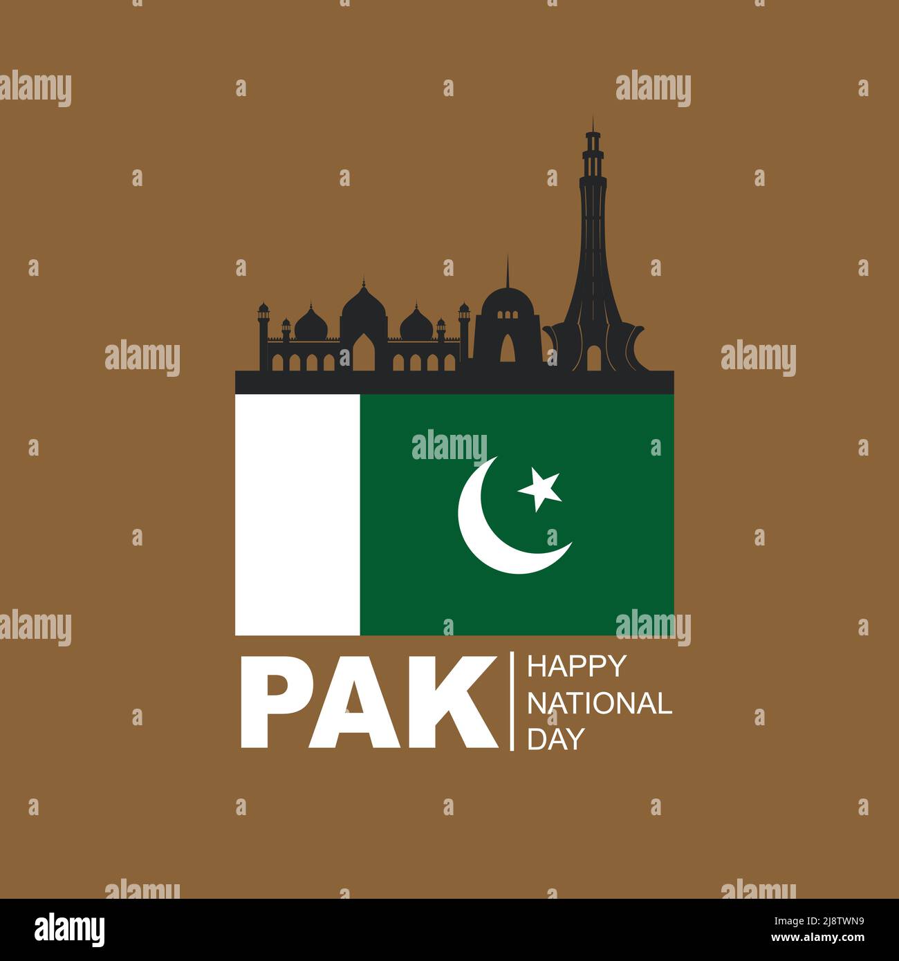 Pakistan Nationalfeiertag Logo, mit einer Inschrift in arabischer Übersetzung "Geist der Gewerkschaft, Nationalfeiertag, Pakistan, Vektor-Illustration Stock Vektor