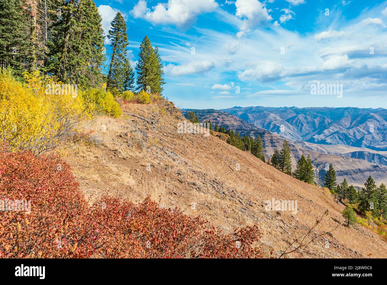 Landschaft am Hells Canyon Overlook in Oregon USA an einem sonnigen Herbsttag. Stockfoto