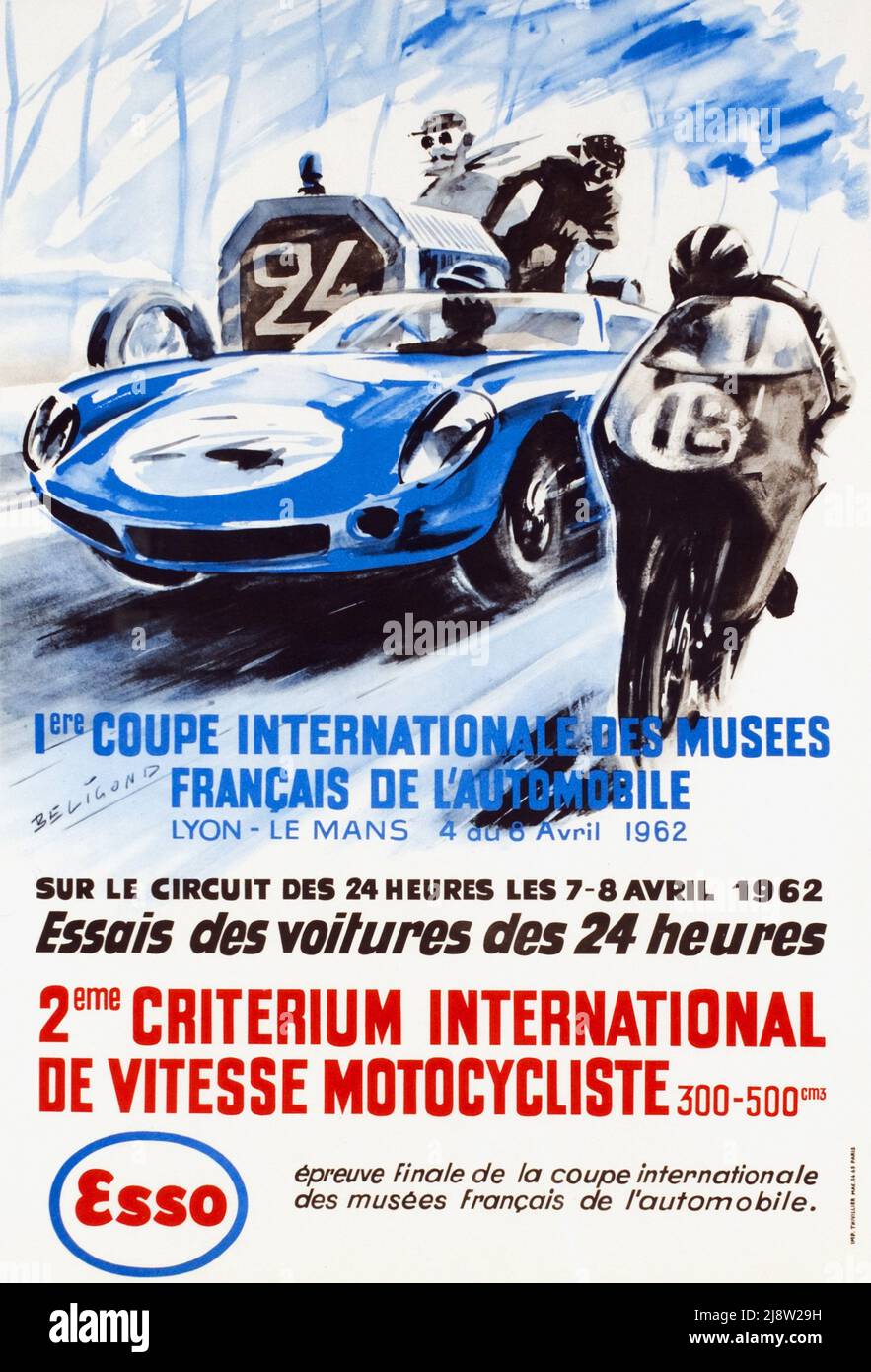 Vintage 1960s Rennplakat - 24 Stunden von Le Mans 1962 Stockfoto