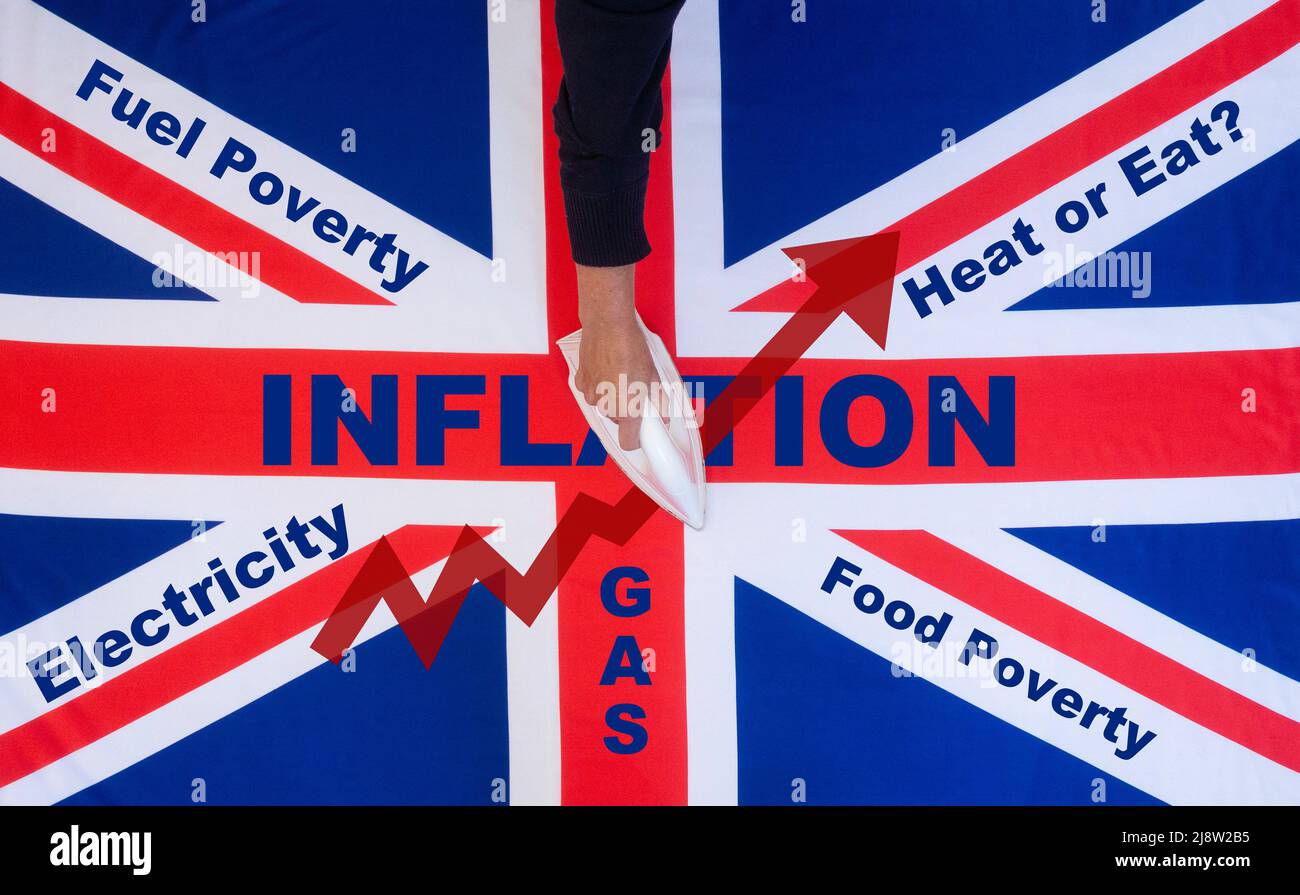 Lebenshaltungskosten, Inflation, britische Wirtschaft, Lebensmittelarmut, Kraftstoffarmut, Steigende Energiepreise, Gas, Strom... Konzept Stockfoto