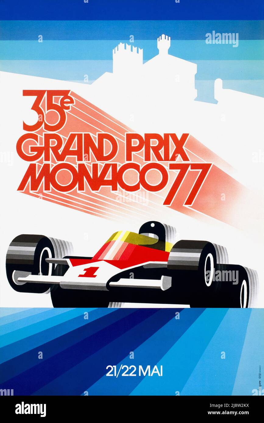 Oldtimer-Poster für das Rennen der Formel 1 in Monaco 1977, 35E Stockfoto