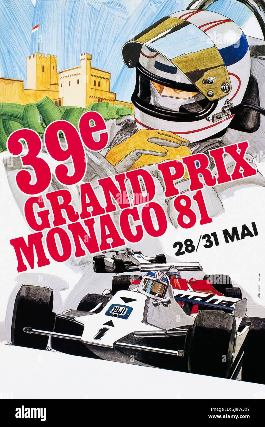 Oldtimer-Poster für das Rennen der Formel 1 in Monaco 1981, 39E Stockfoto
