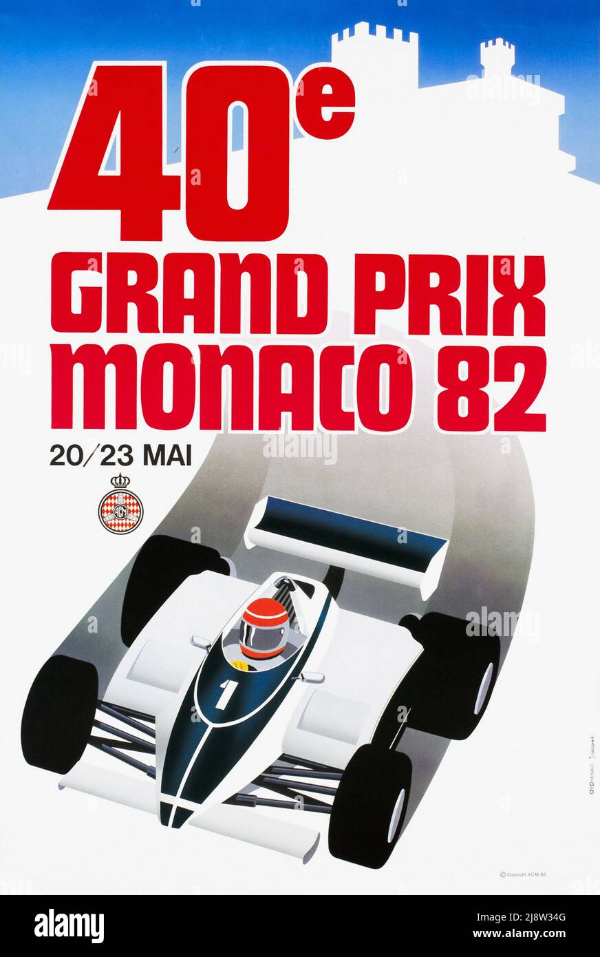 Oldtimer-Poster für das Rennen der Formel 1 in Monaco 1982, 40e Stockfoto