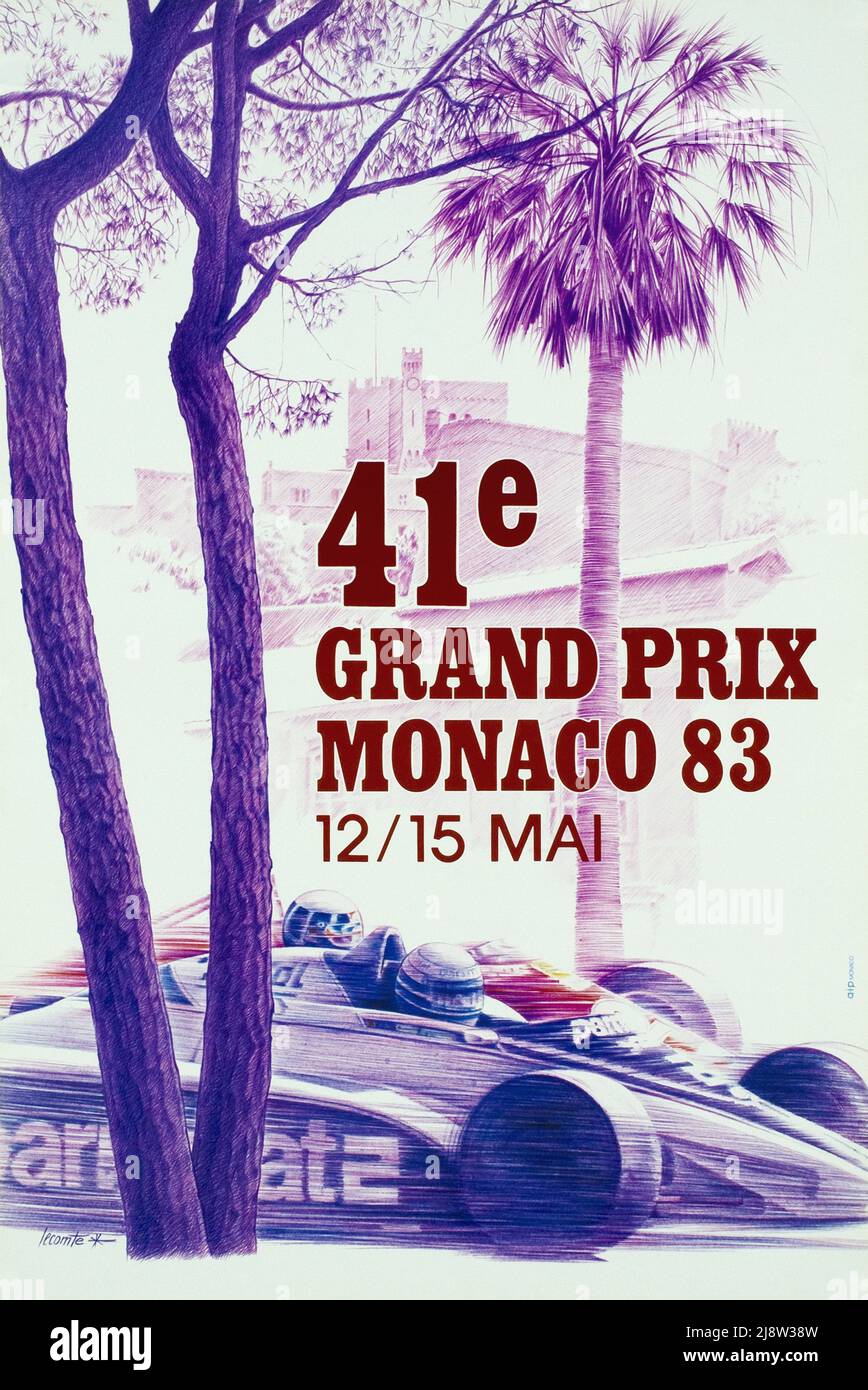 Oldtimer-Poster für das Rennen der Formel 1 in Monaco 1983, 41E Stockfoto