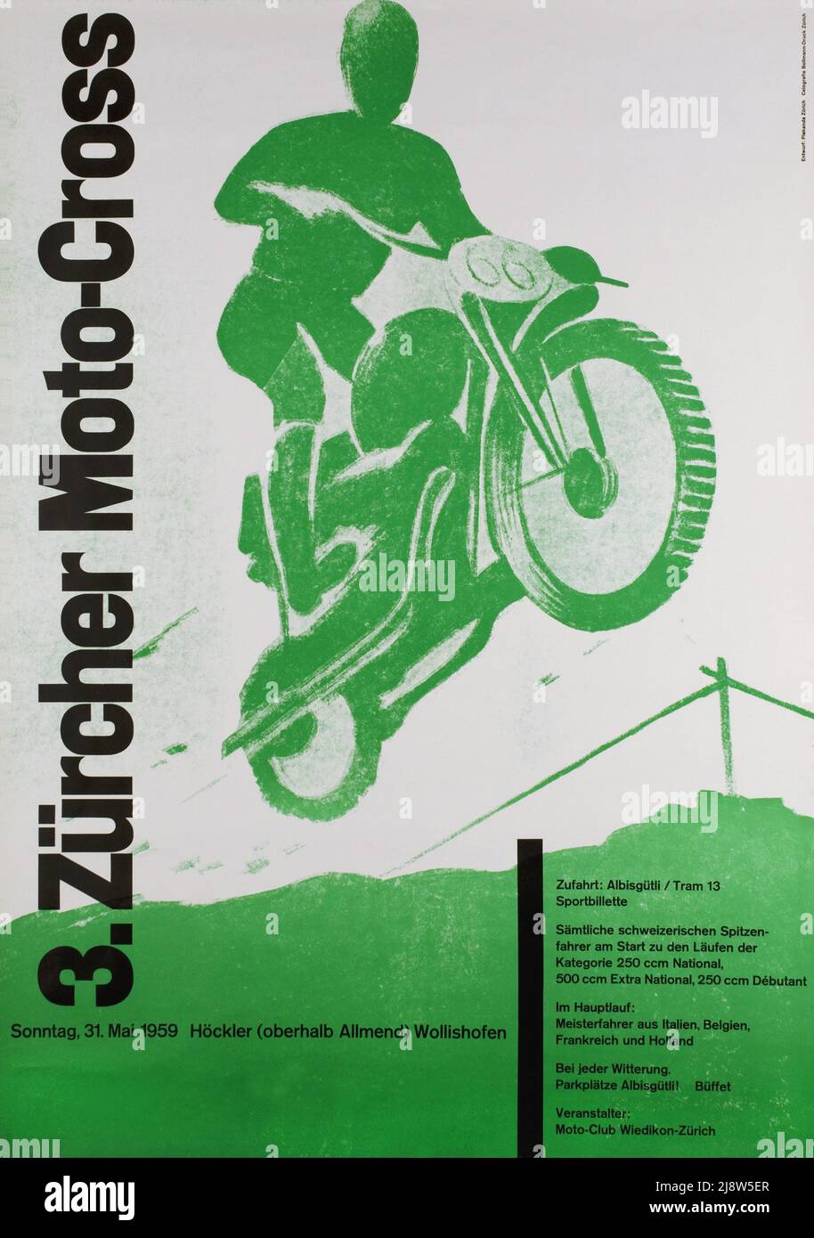 Vintage 1950s Poster - Zürcher Moto - Cross 1959 Stockfoto