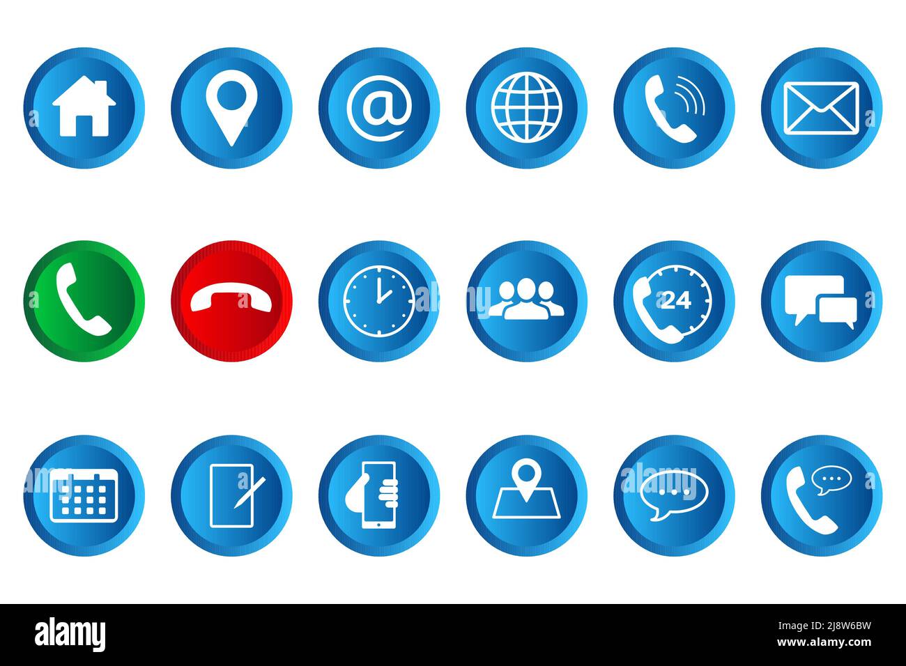 Satz von 3D runden Kommunikationssymbolen. Kontaktieren Sie uns Web Icon Set für Web und Mobile. Vektorgrafik Stock Vektor