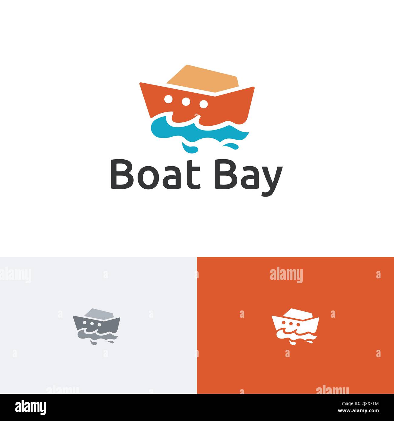 Boot Schiff Bay Coast Sea Ocean Tour Reise Abenteuer Logo Stock Vektor