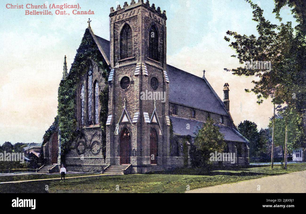 Ein Postkartenbild der anglikanischen Christuskirche in Belleville, Ontario ca. 1910 Stockfoto