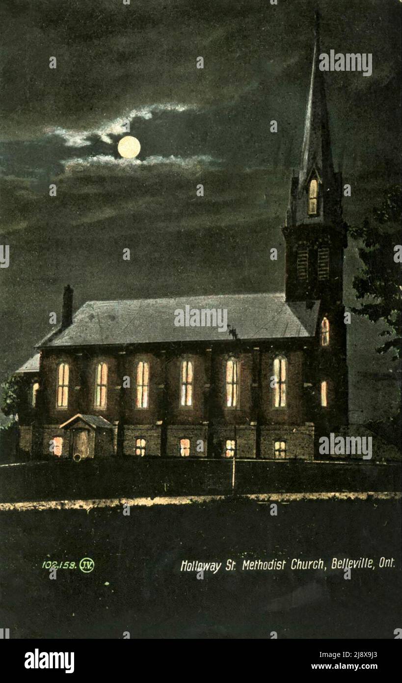 Postkartenbild der Holloway Street Methodist Church in Belleville, Ontario, später St. Matthew's United Church ca. zwischen 1910 und 1919 Stockfoto