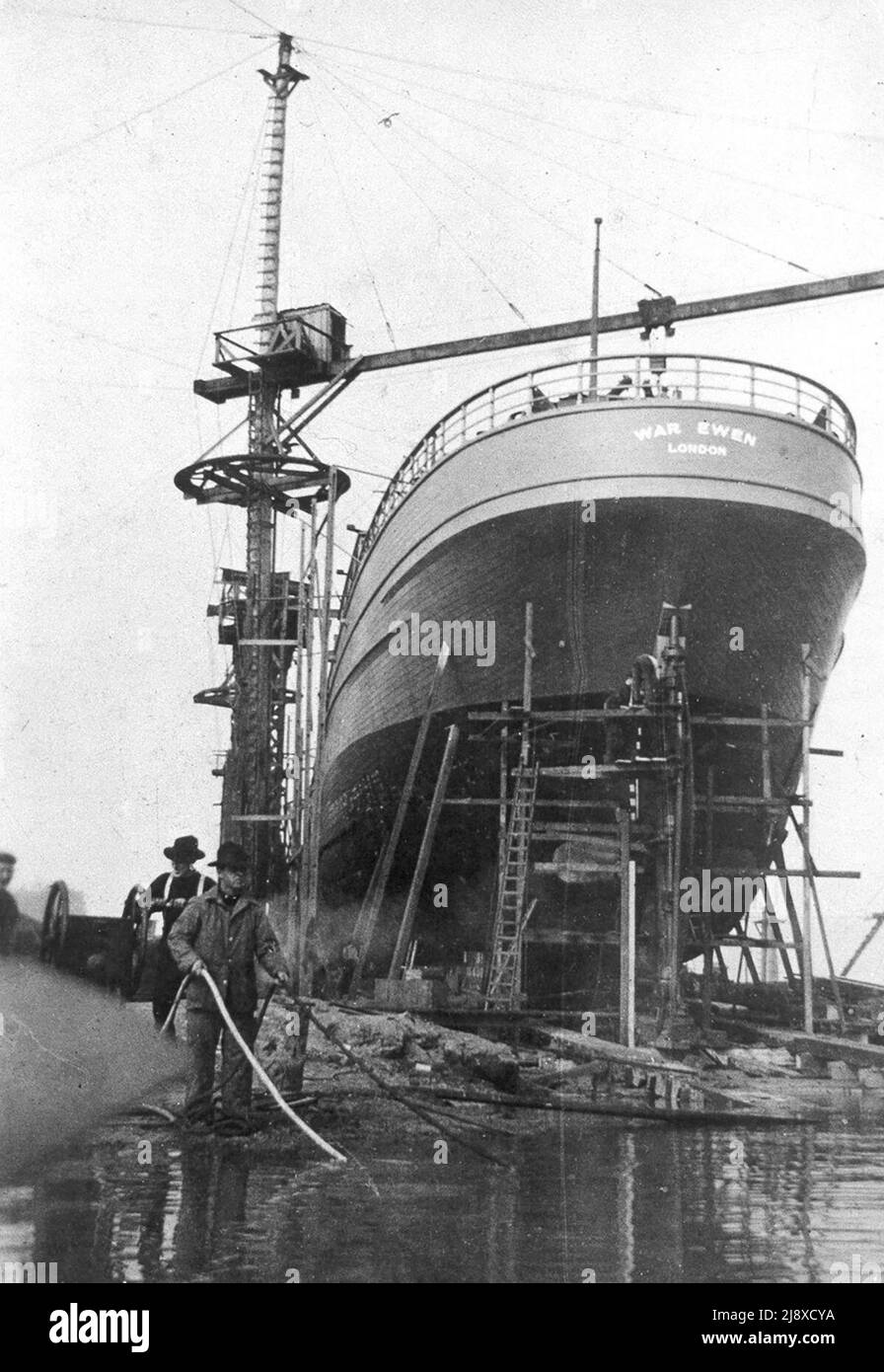 War Ewen baute für den Imperial Munitions Board auf den Poplar Islands Shipyards; startete 1918. Registriert in London. Dies war eines von 4 Schiffen zu je 2800 Tonnen, die auf Poplar Island Shipyards gebaut wurden. Ca. 1918 Stockfoto