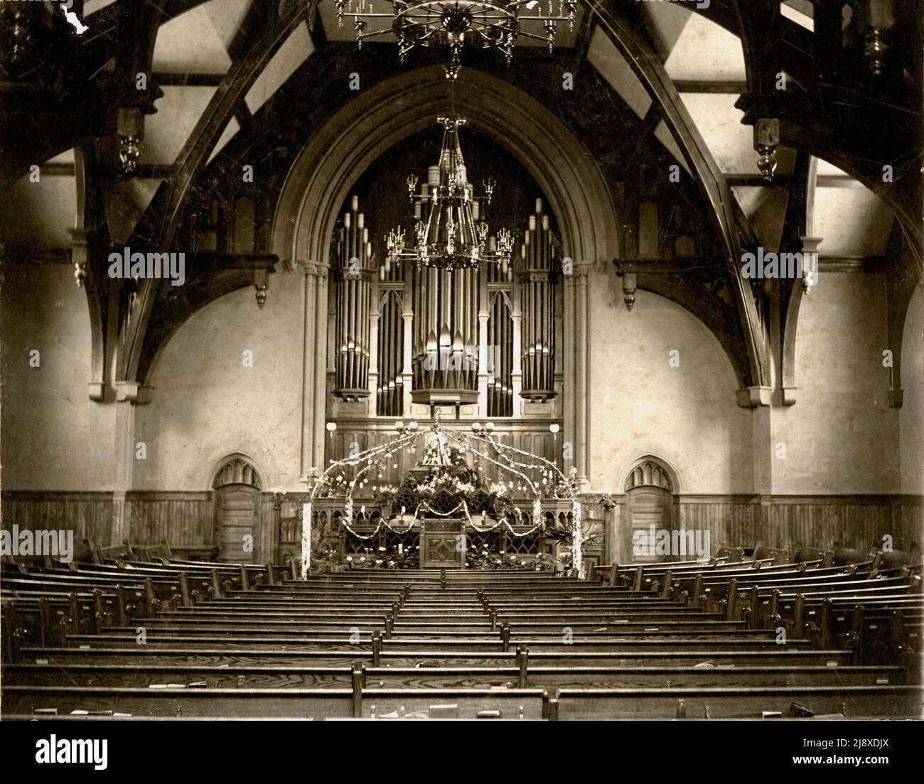 Innenraum der St. Andrew's Presbyterian Church in Belleville, Ontario Ca. 1899 Stockfoto