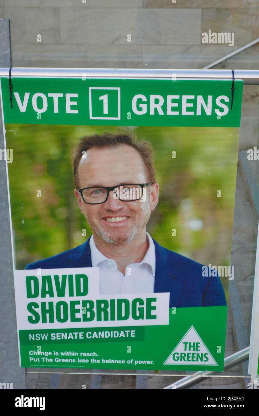 Ein Plakat von David Shoebridge - dem Grünen-Kandidaten für den australischen Senat im Jahr 2022 Stockfoto