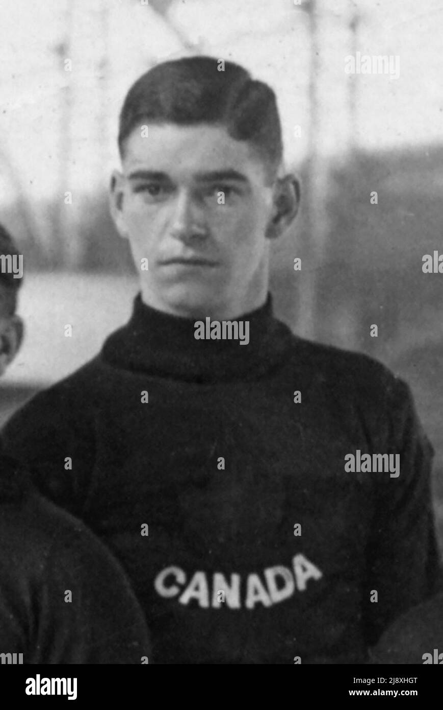 Der Eishockeyspieler Allan Huck Woodman von den Falcons aus dem Königreich der Republik Kanada vertritt die kanadische Eishockeynationalmannschaft bei den Olympischen Sommerspielen 1920 in Antwerpen, Belgien Stockfoto