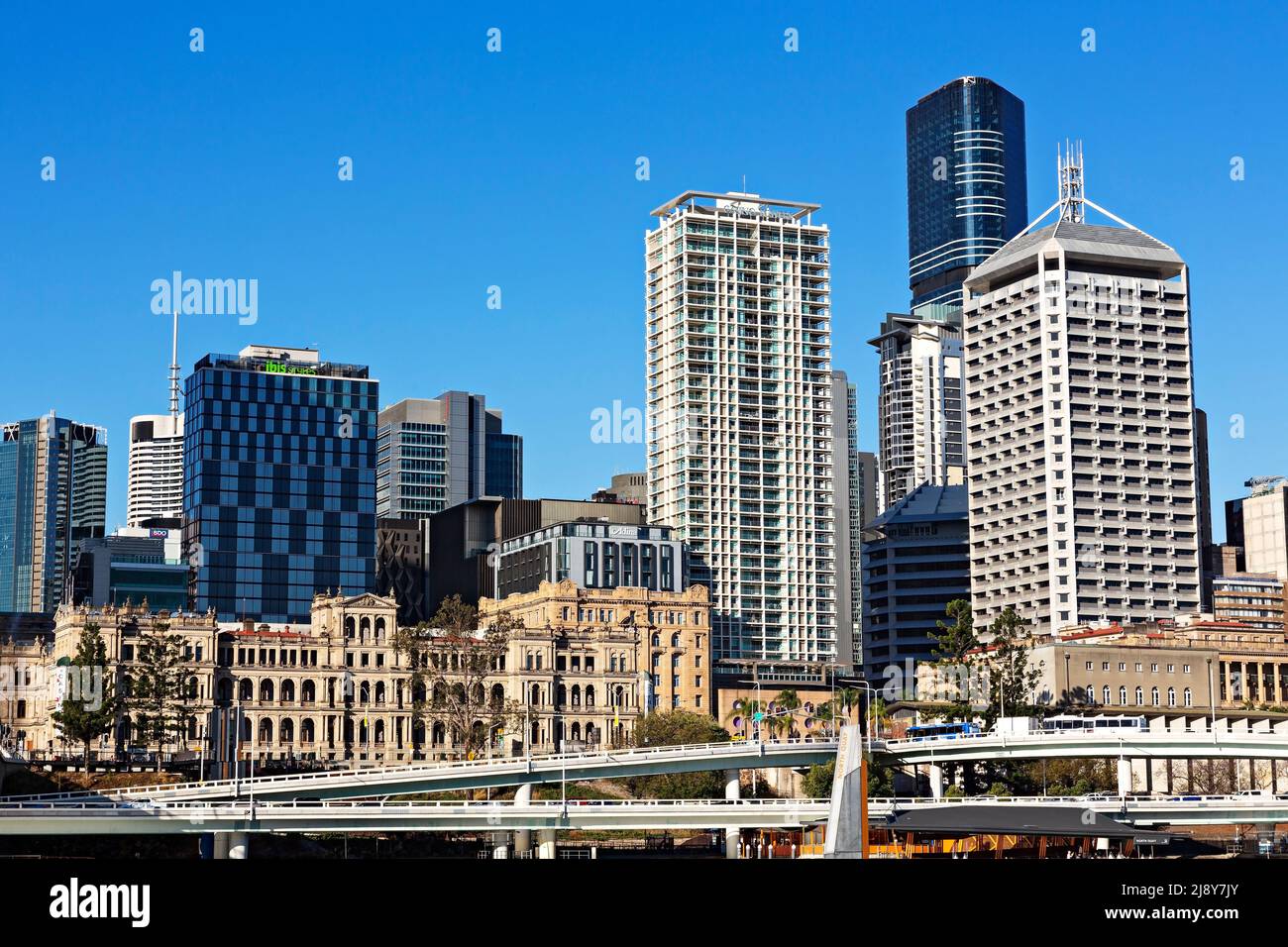 Brisbane Australien / die Brisbane Skyline mit modernen hohen Gebäuden. Stockfoto
