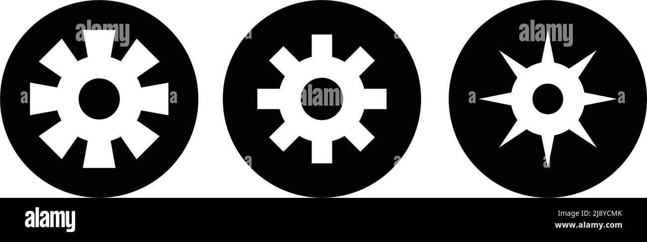 Eine Reihe von Zahnradsymbolen in verschiedenen Formen. Bearbeitbarer Vektor. Stock Vektor