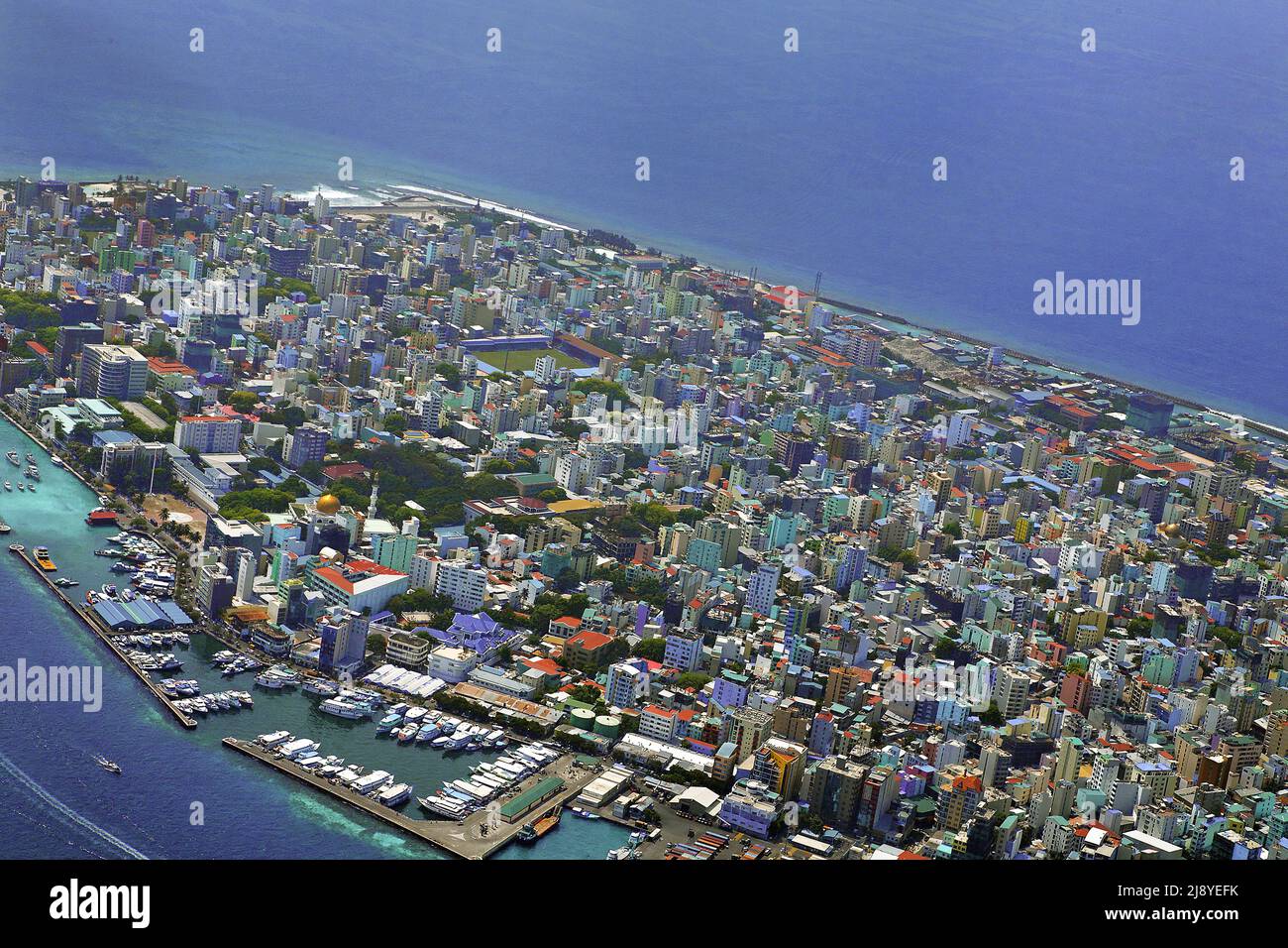 Luftaufnahme von Male, der Hauptstadt der Malediven, Indischer Ozean, Asien Stockfoto