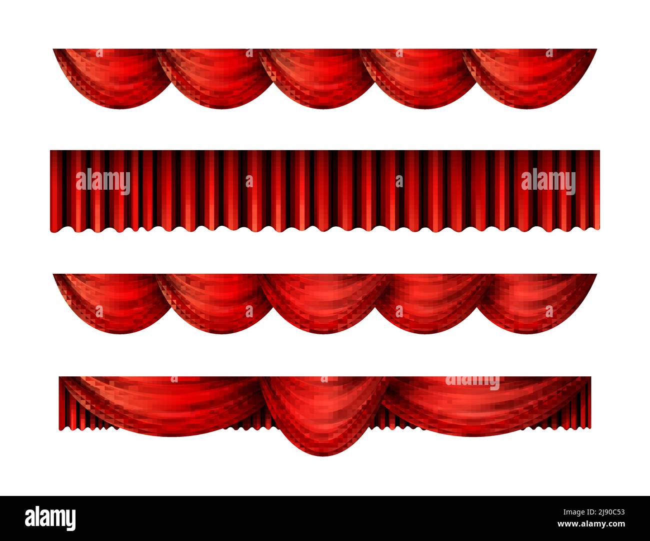 Pelmet rote Vorhänge Set für Innenraum Performance Event, Vektor-Illustration Stock Vektor