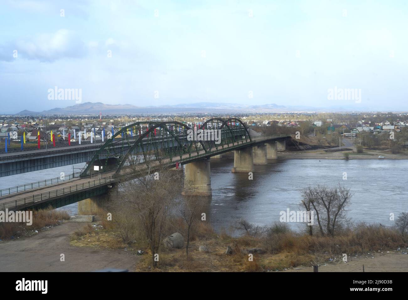 Brücke über den Fluss Selenga Ulan ude Burjatia Stockfoto