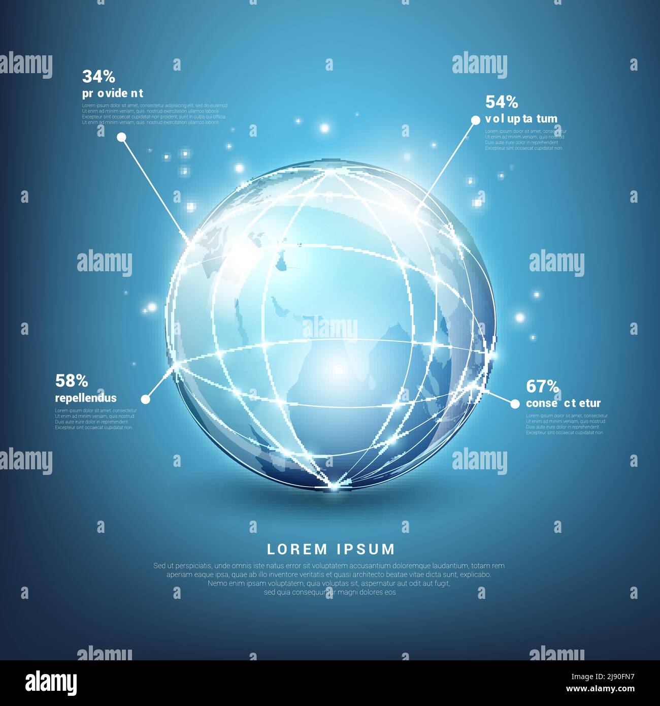 Infografiken zu globalen Netzwerken. Web Earth Technologie, Planet-Karte Kugel, Vektor-Illustration Stock Vektor