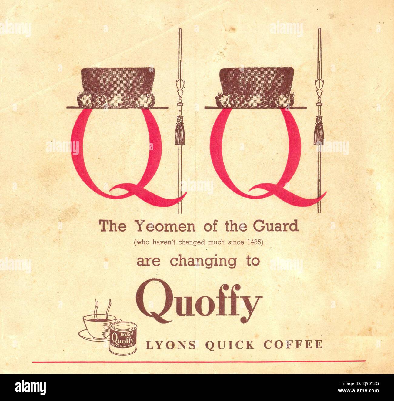 Werbung für Quoffy, Lyons Quick Coffee 1951 Stockfoto
