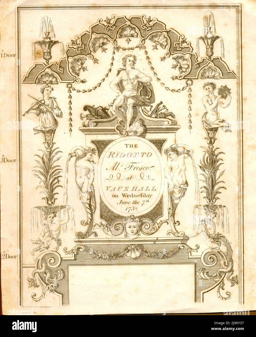 Eintrittskarte für das Ridotto Al Fresco in Vauxhall [London] am Mittwoch, den 7. 1732. Juni Stockfoto
