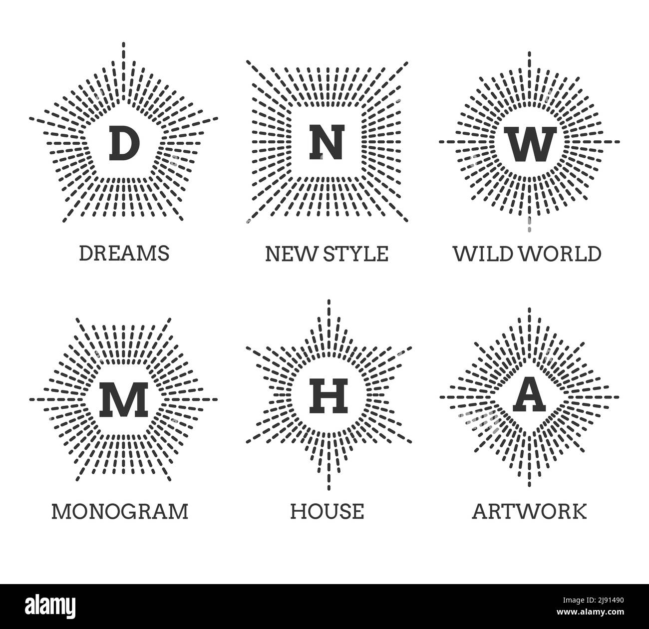 Hipster Vintage Labels, Logo oder Abzeichen. Form von Stern Quadrat Kreis pentagon Sechseck. Vektorgrafik Stock Vektor