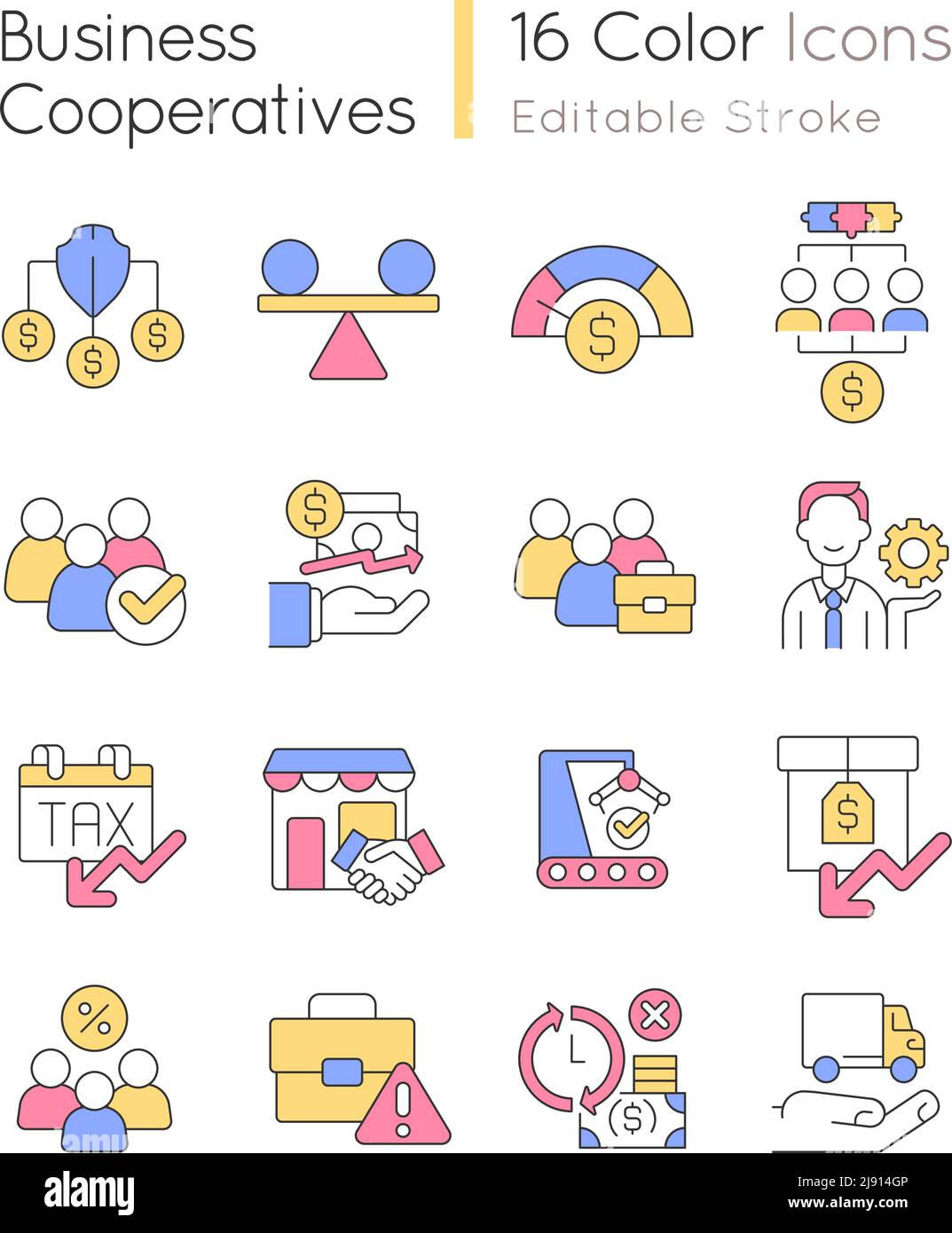 RGB-Farbsymbole von Geschäftsgenossenschaften eingestellt Stock Vektor