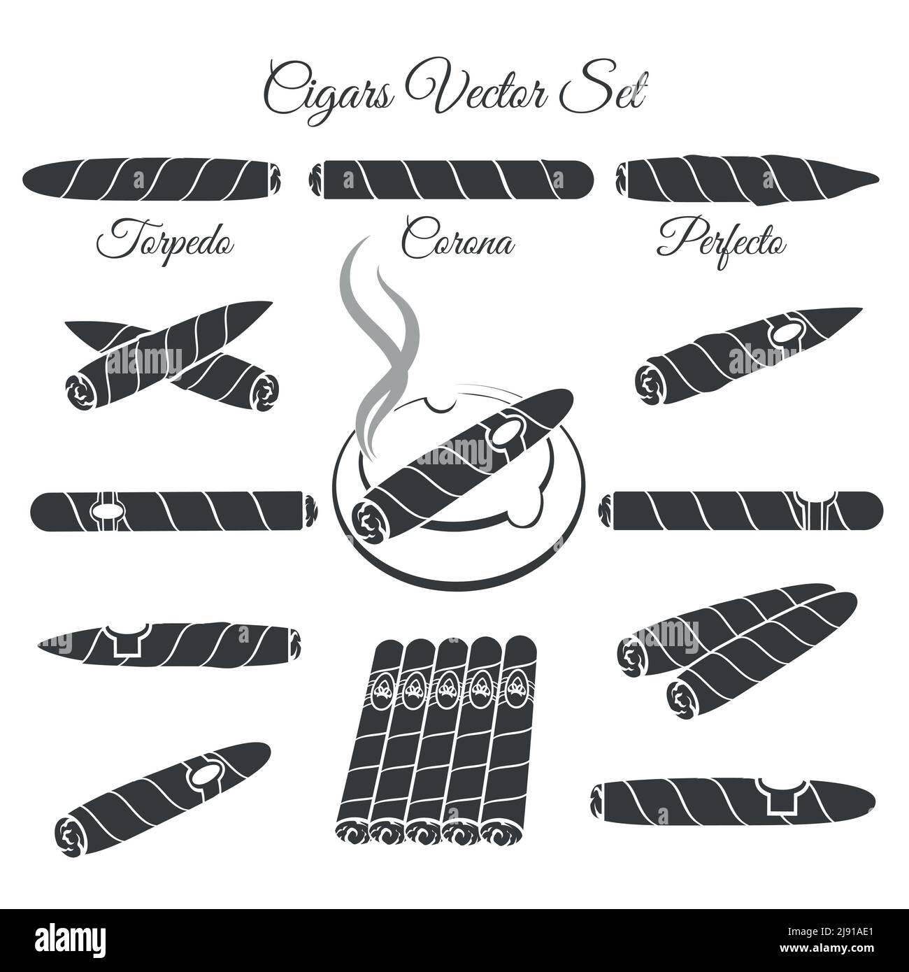 Handgezeichnete Zigarren Vektor. Torpedo corona und perfecto, Kultur Lifestyle Illustration. Vektor-Zigarren-Symbole Stock Vektor