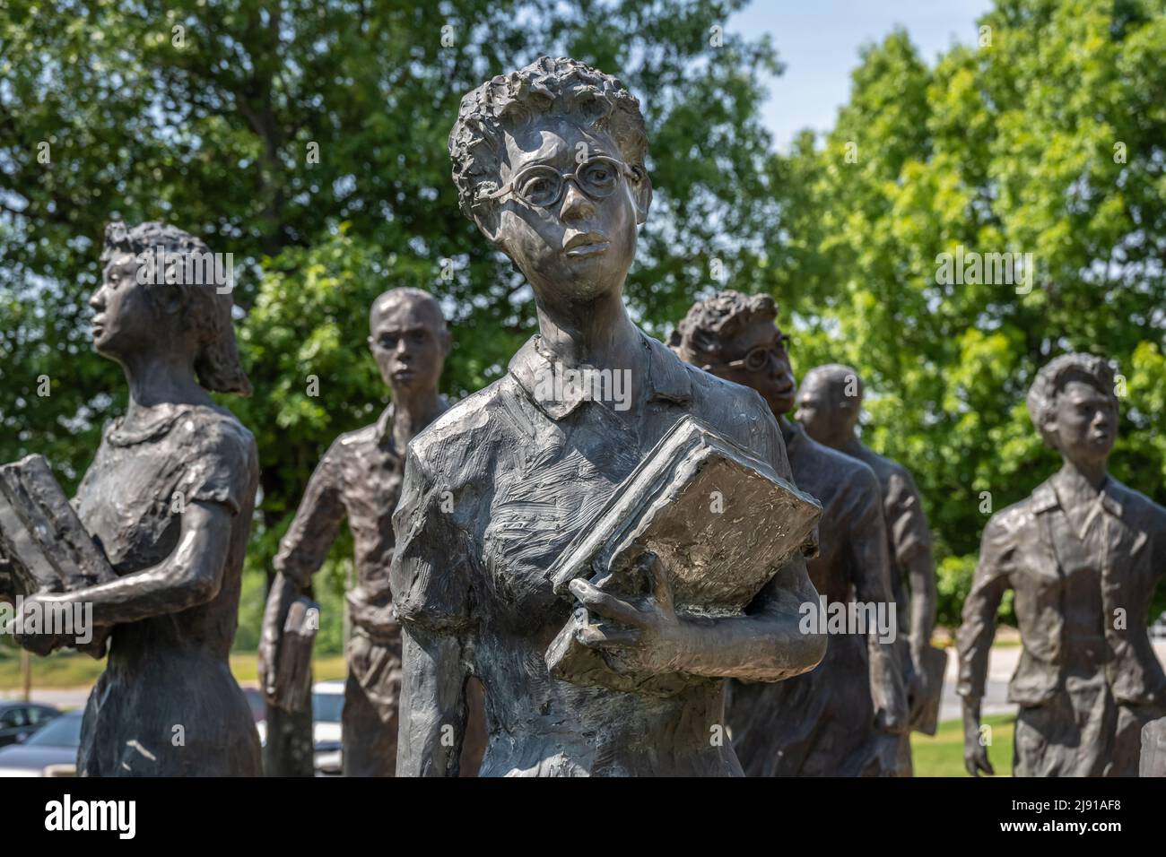 Testament: Das Little Rock Nine Memorial auf dem Gelände des Arkansas State Capitol in Little Rock, Arkansas. (USA) Stockfoto