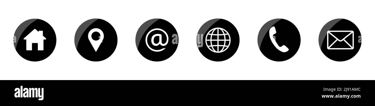 Kontaktieren Sie uns Web Icon Set für Web und Mobile. Kommunikationssatz. Schwarze runde Vektorgrafik Stock Vektor