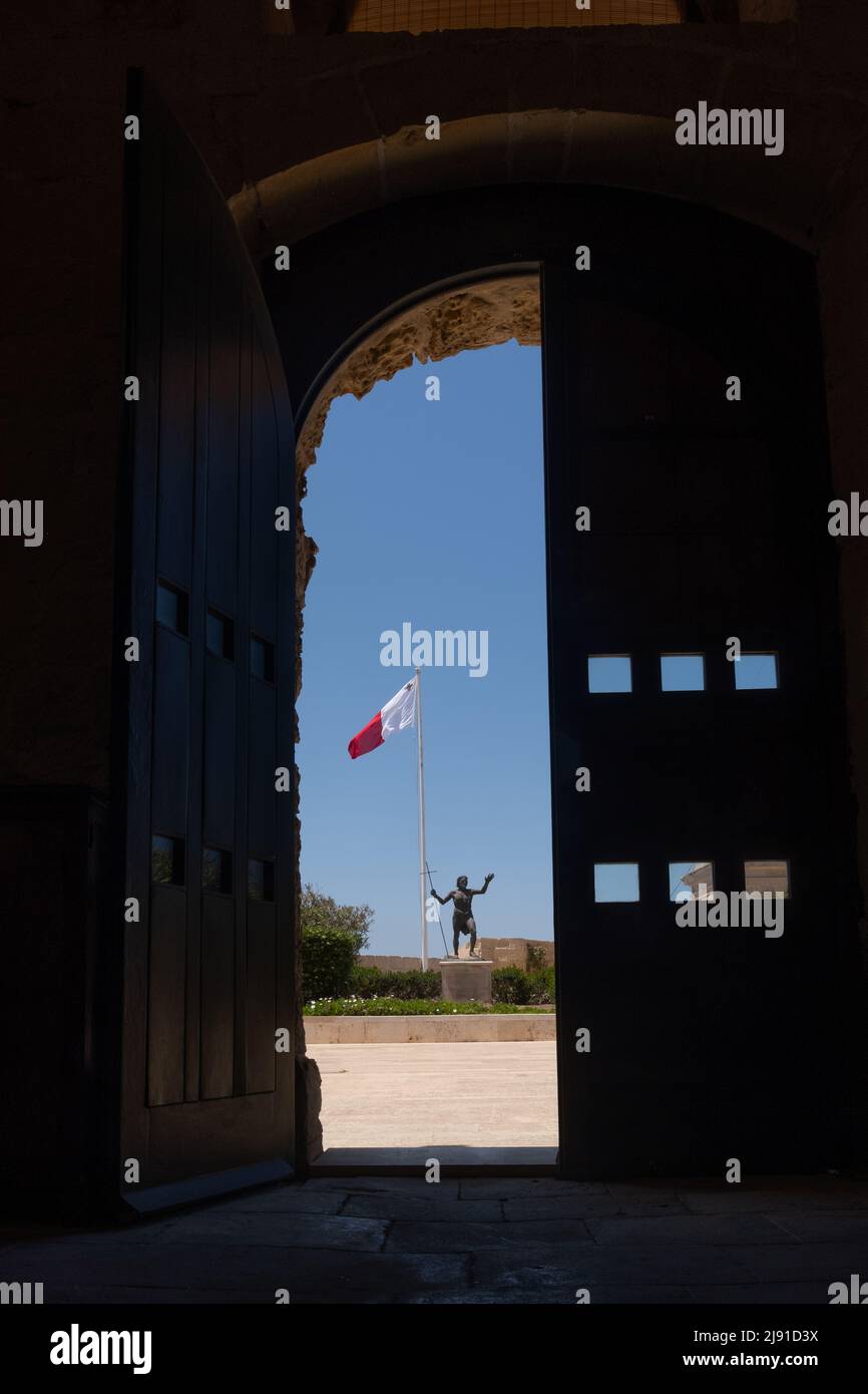 Blick auf St. Jean Baptiste von der Kapelle St. Anne, Fort St. Angelo, Vittoriosa (Birgu), den drei Städten, Malta Stockfoto