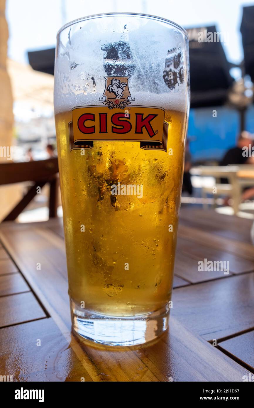 Ein Pint von Cisk Lager, Vittoriosa (Birgu), den drei Städten, Malta Stockfoto