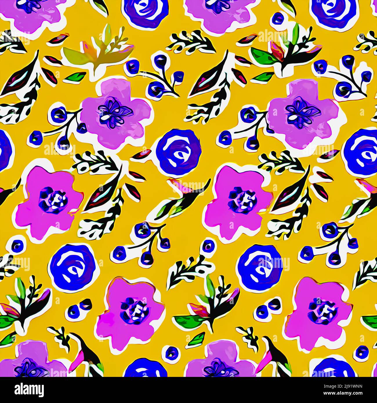 Textil- und Tapetenmuster. Eine druckbare digitale Illustration. Blumenmuster. Stockfoto
