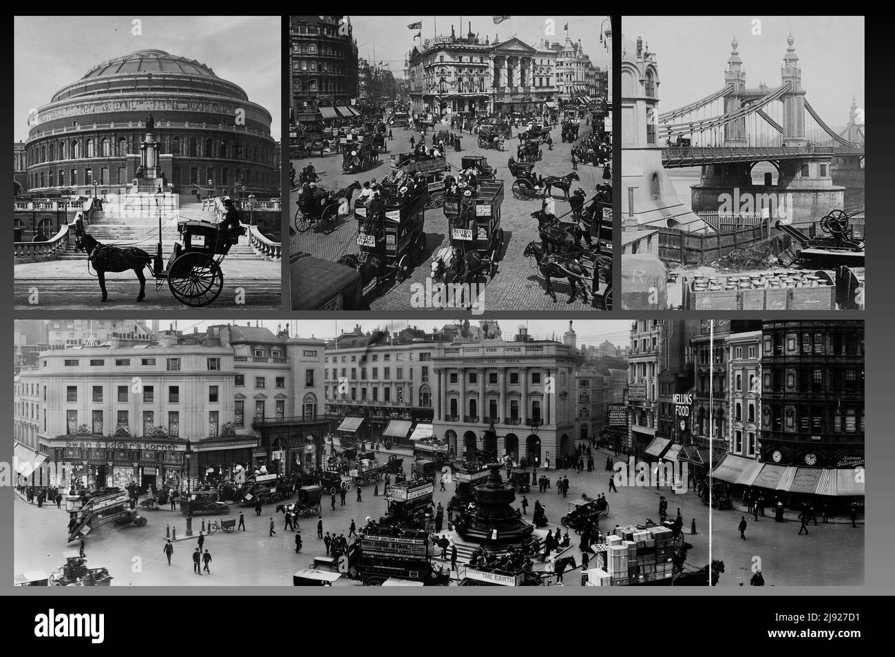 Einige seltene Bilder von London, die die Hauptstraßen und Denkmäler darstellen, stammen aus den späten 1800s und frühen 1900s. Stockfoto