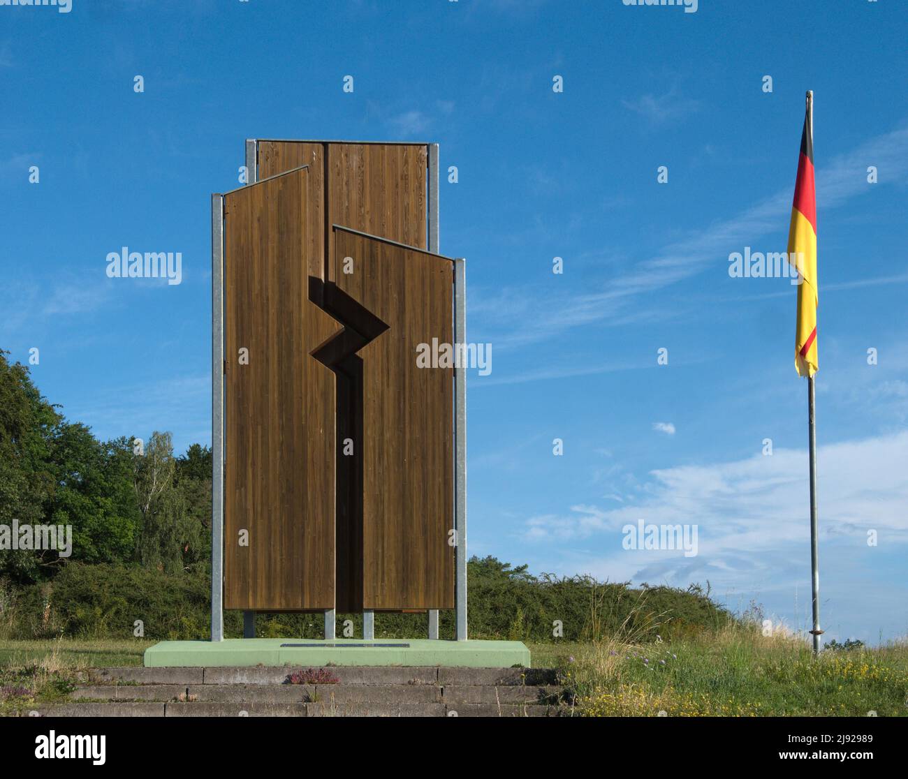 Gedenktafel am ehemaligen US-Beobachtungsstützpunkt Alpha an der innerdeutschen Grenze. Heute ist Point Alpha eine Gedenkstätte, eine Gedenkfeier und ein Treffen Stockfoto