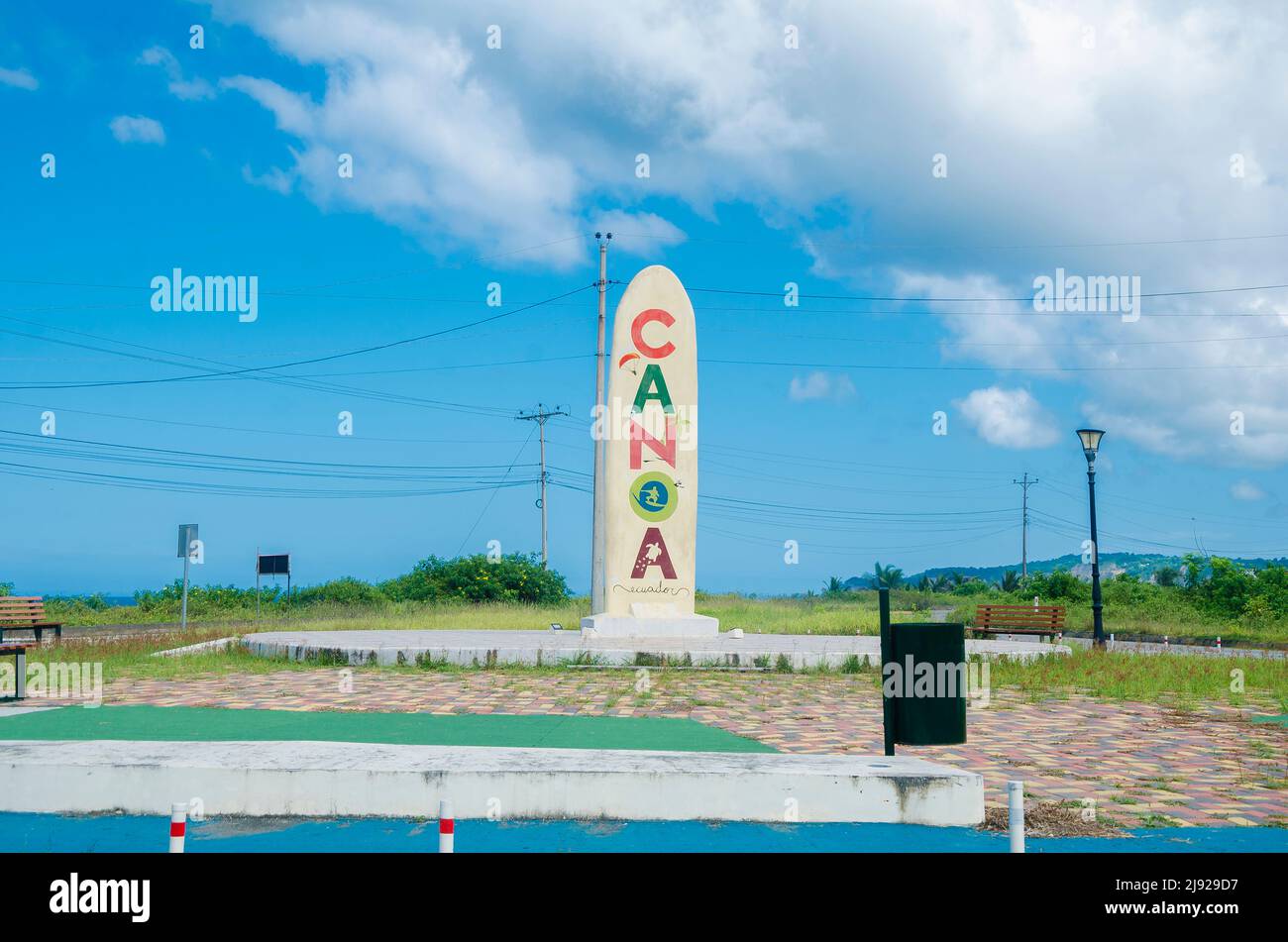 Canoa Ecuador Eingangsboard Monument Stockfoto