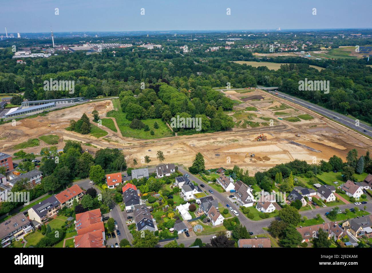 12.08.2021, Bochum, Nordrhein-Westfalen, Deutschland - OSTPARK-Projekt - Neubau. Neue Wohnsiedlung QUARTIER FELDMARK im Bezirk Altenbochum Stockfoto