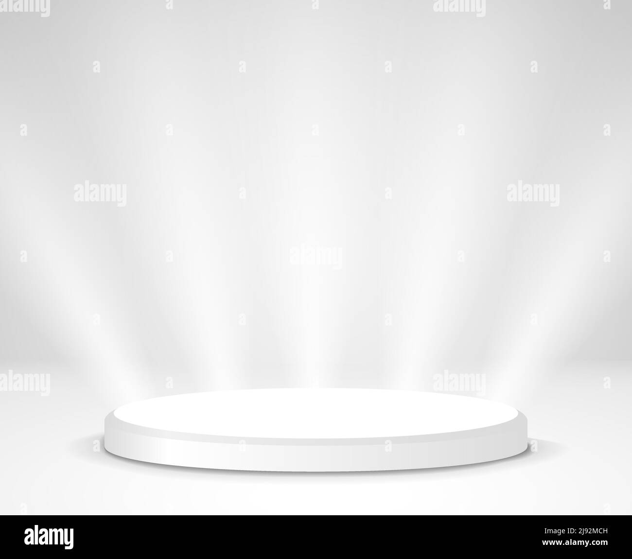 Weiße Basis Podium Sockel Hintergrund. Weiße Bühne Plattform rund Kreis elegante Vektor-Ausstellung Stock Vektor