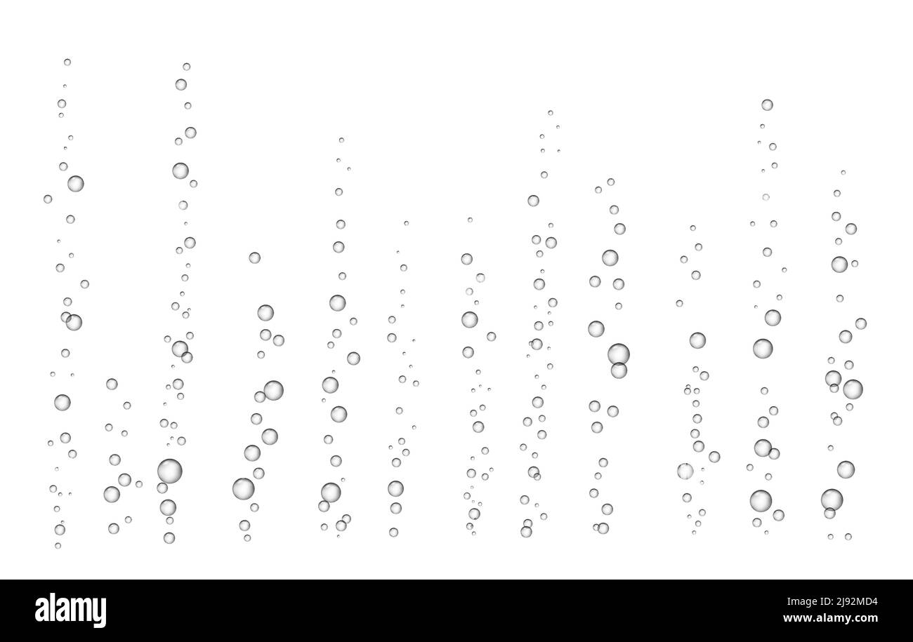 Bubble Fizz Wasser Vektor Champagner Soda funkeln Unterwasser Blasen Hintergrund. Fizz Schaum Flüssigkeit transparent Stock Vektor